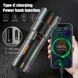 High Power Rechargeable LED Flashlight | 5 Modes Type-C Charging Torch Light